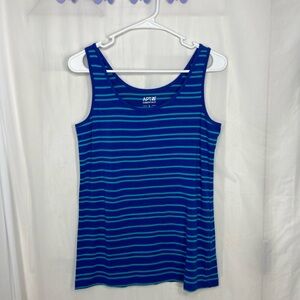 NWOT Apt. 9 women’s blue turquoise striped thin‎ strap summer stretch tank top L